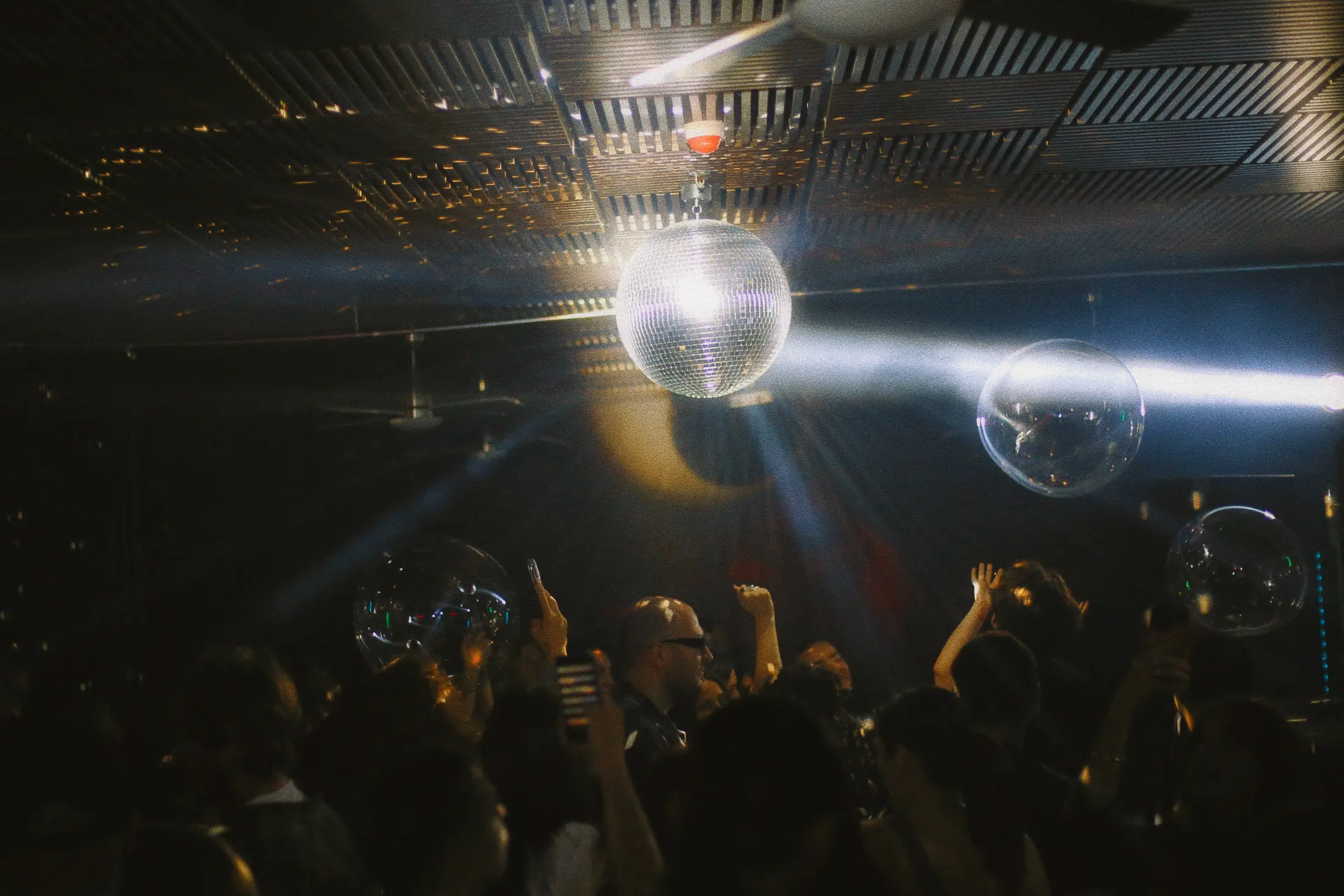Dance floor beneath mirrored lights