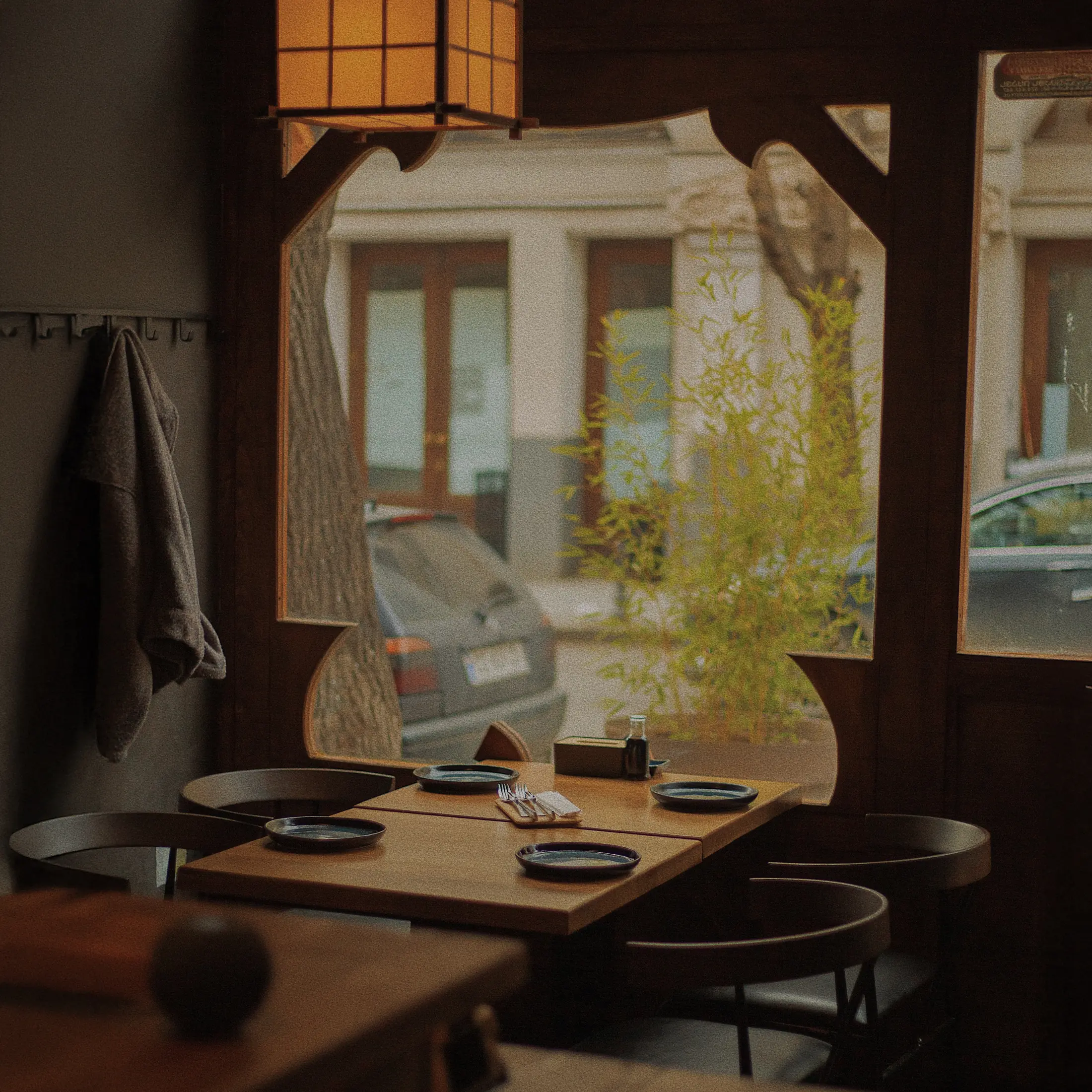 Restaurant table beside a window