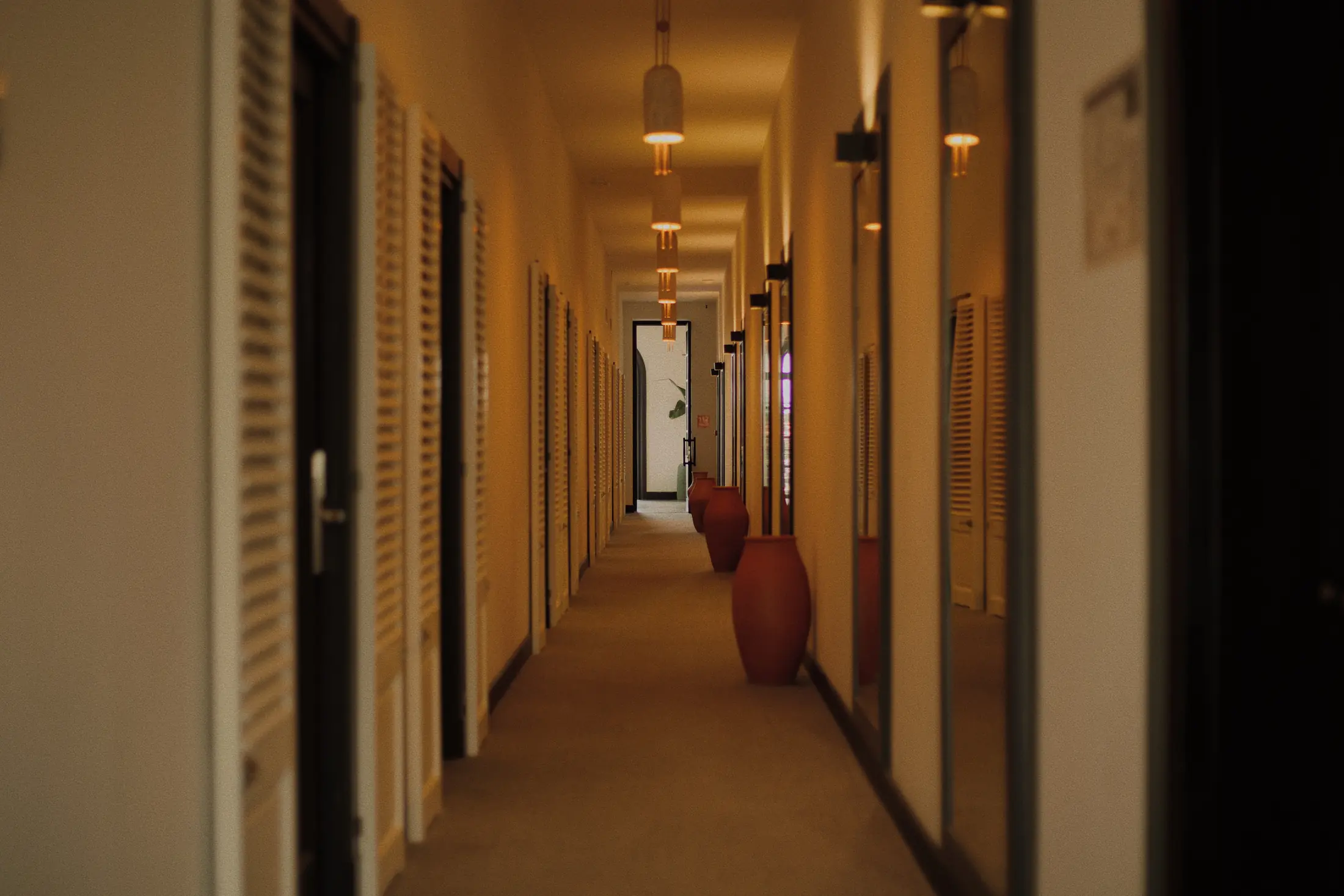 Hotel corridor in warm light