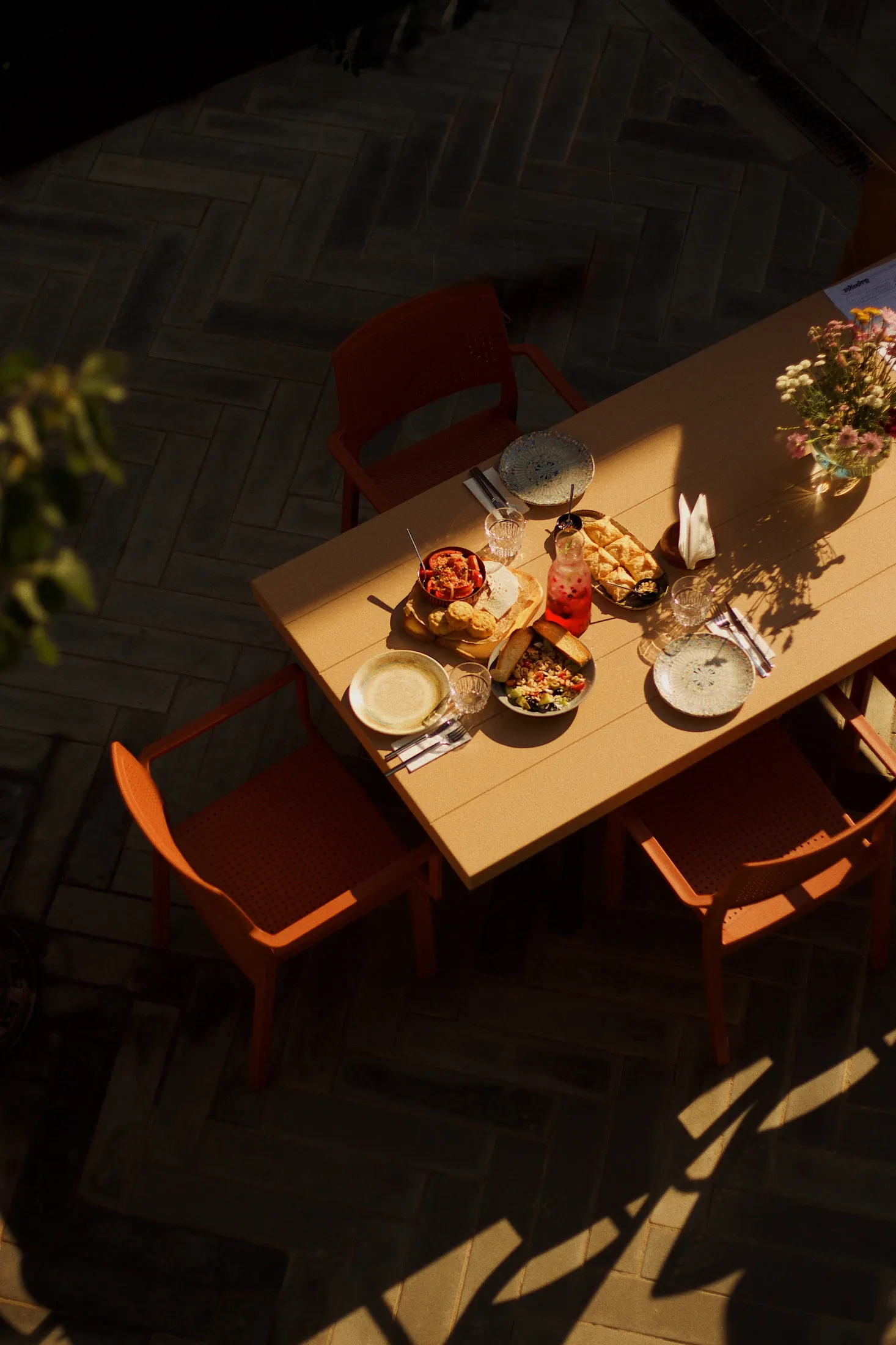 Table set in dappled shade