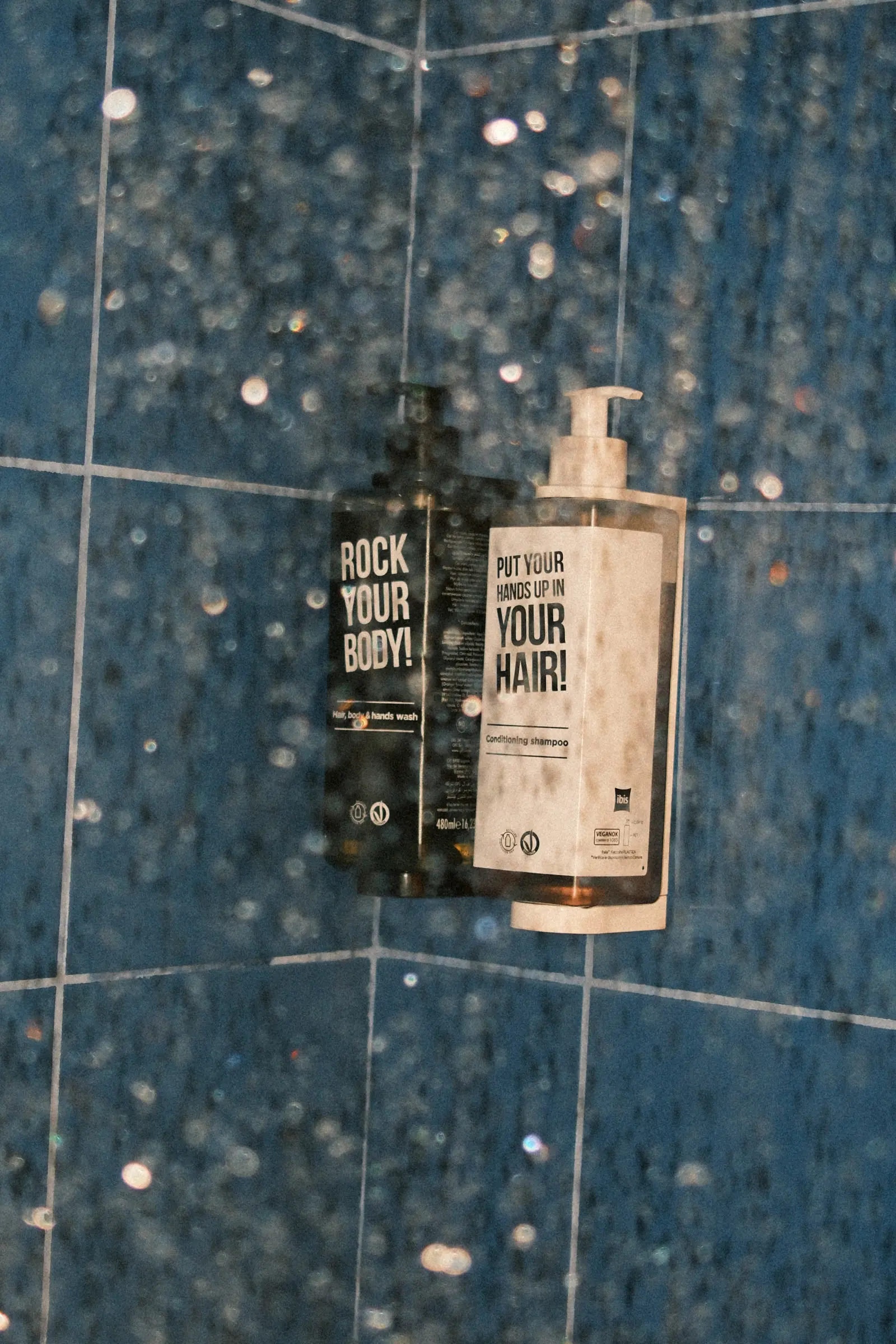 Blue-tiled bathroom still life