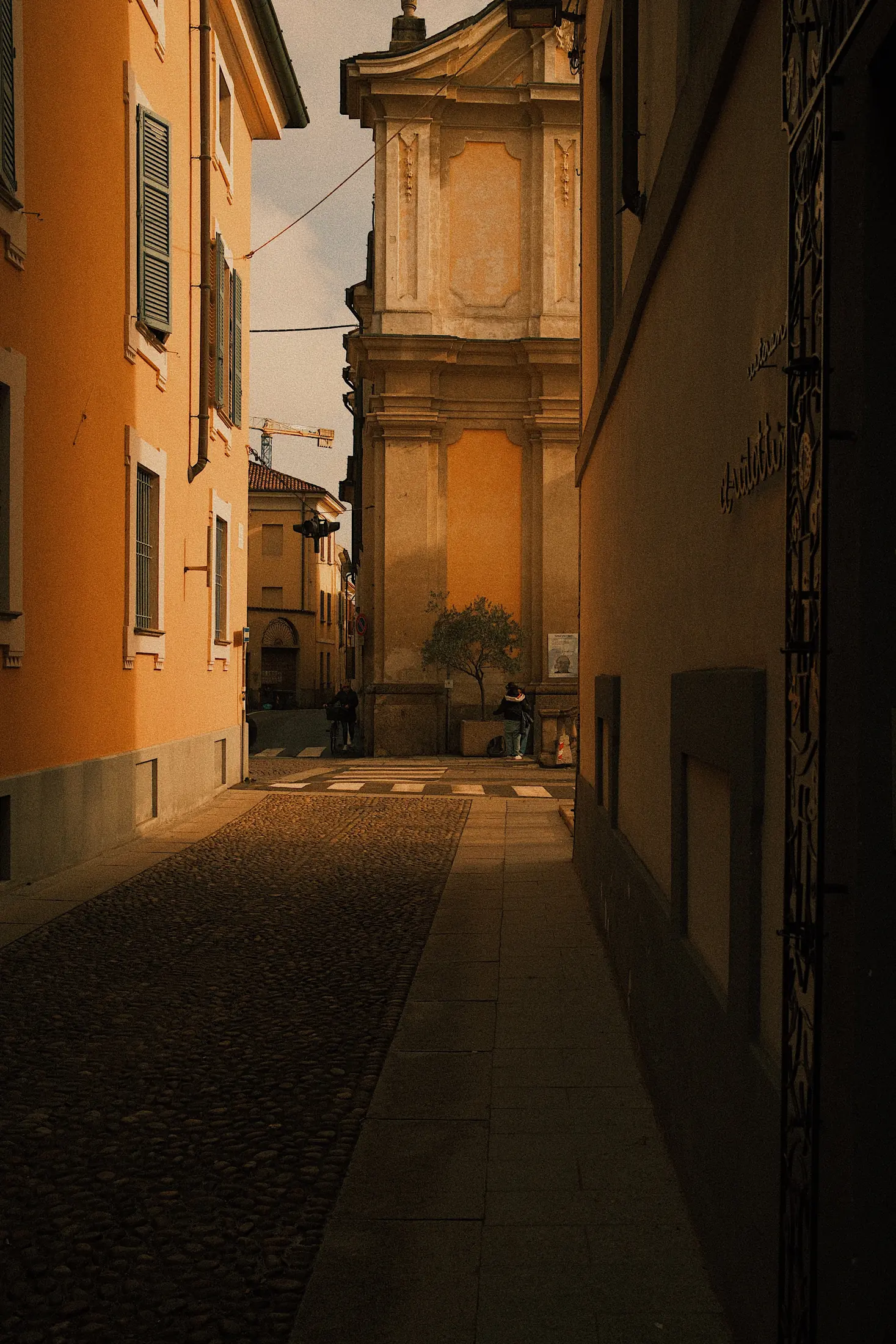 European lane at golden hour