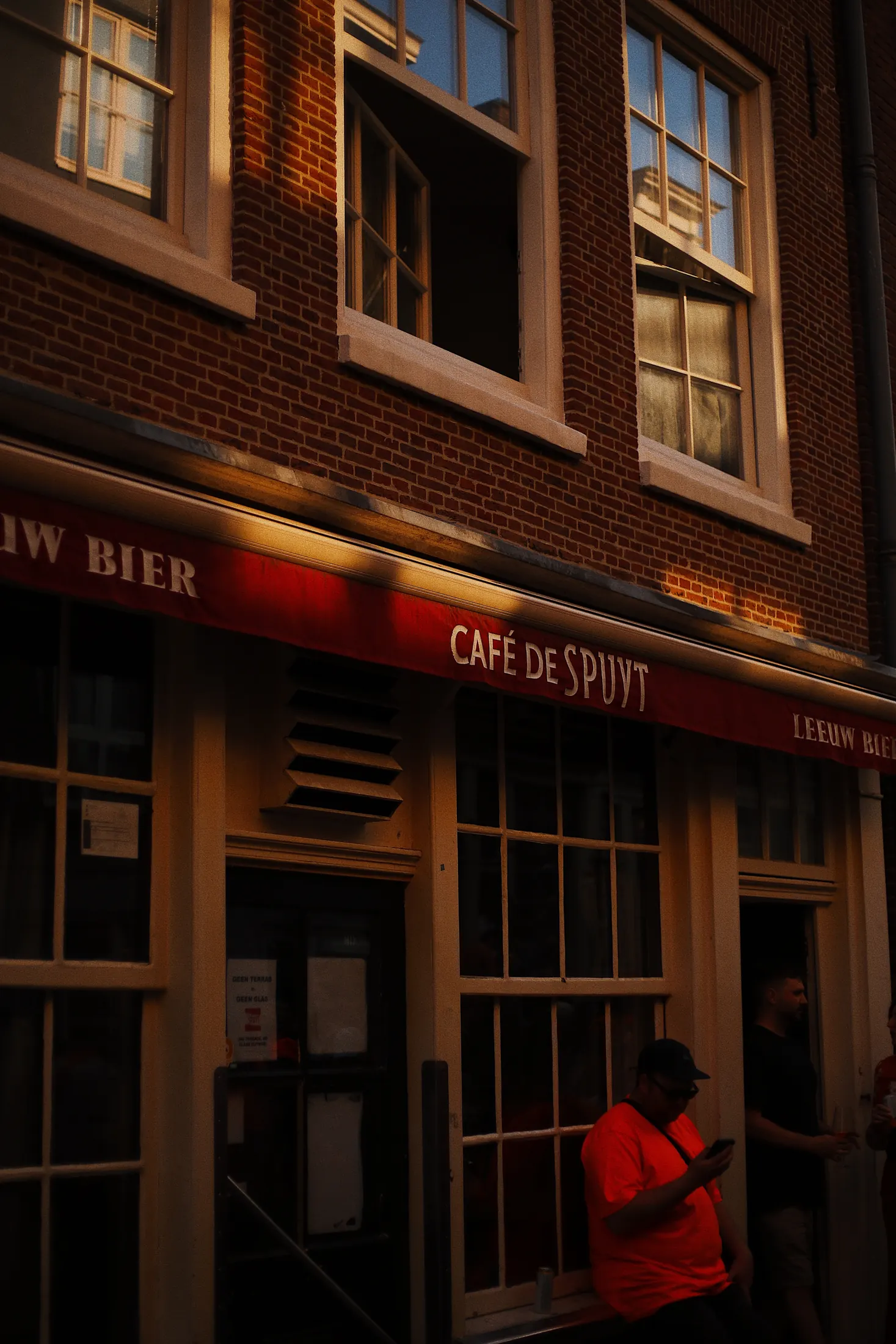 Café exterior after dark